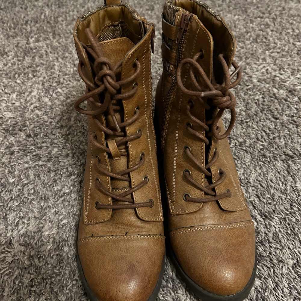 Brown Lace-Up Ankle Boots Size 10